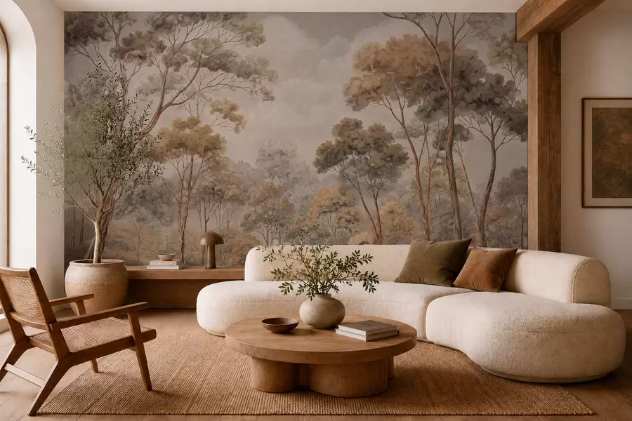 peintures murales Un paysage forestier chaleureux aux tons naturels w05624v2