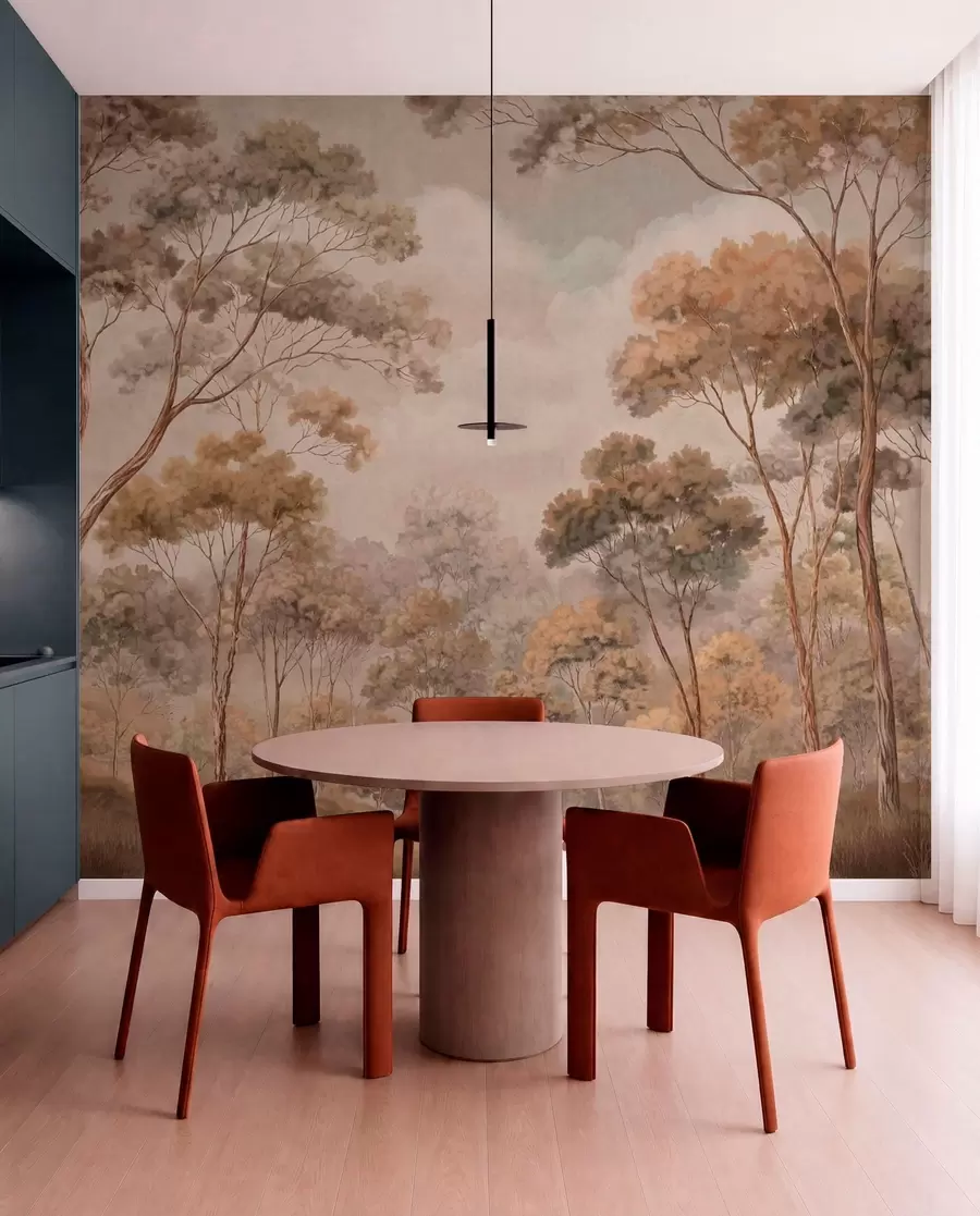 peintures murales Un paysage forestier chaleureux aux tons naturels w05624v2
