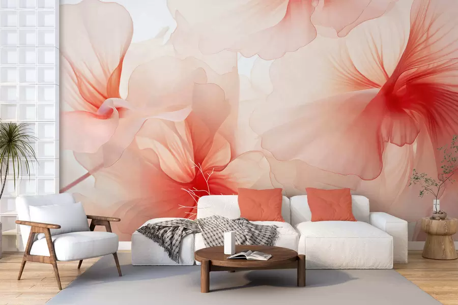 Wall Mural Photo Wallpaper Soft blush flowers with airy translucent petals in watercolor style, elegant floral composition w05360