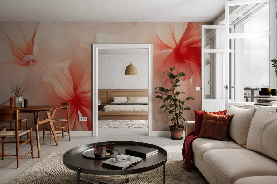 wall murals Soft blush flowers with airy translucent petals in watercolor style, elegant floral composition w05360