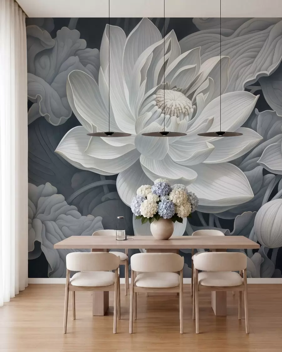 wall murals Vintage lotus flowers with soft sepia tones and detailed petals, artistic botanical illustration w05494