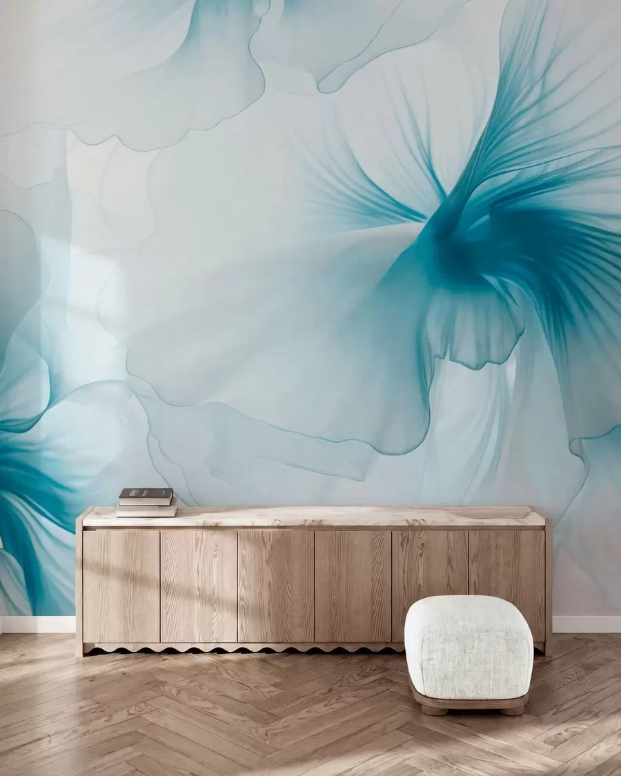 Wall Mural Photo Wallpaper Soft blush flowers with airy translucent petals in watercolor style, elegant floral composition w05360v2