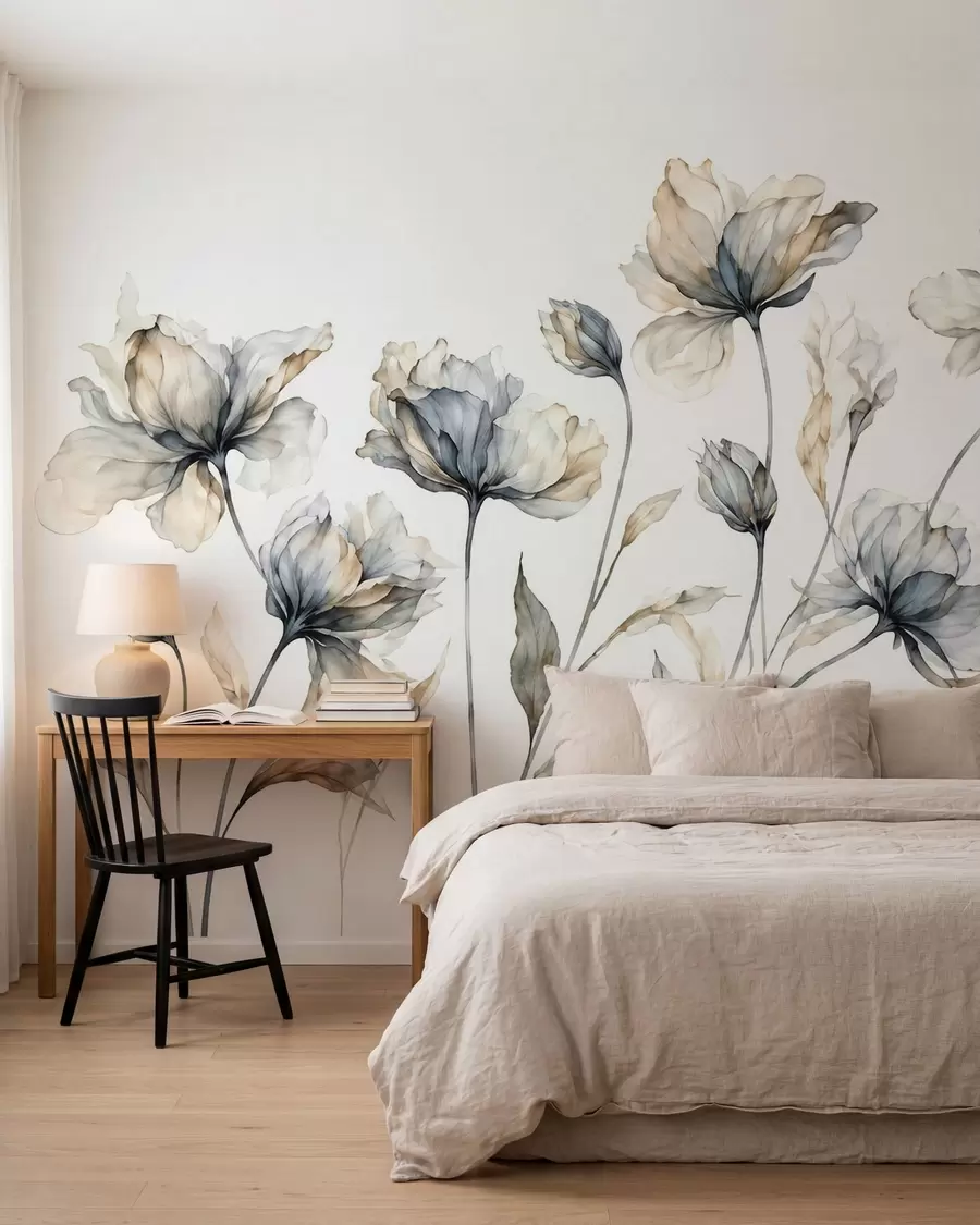 wall murals Elegant airy flowers with translucent layered petals on long delicate stems w05579