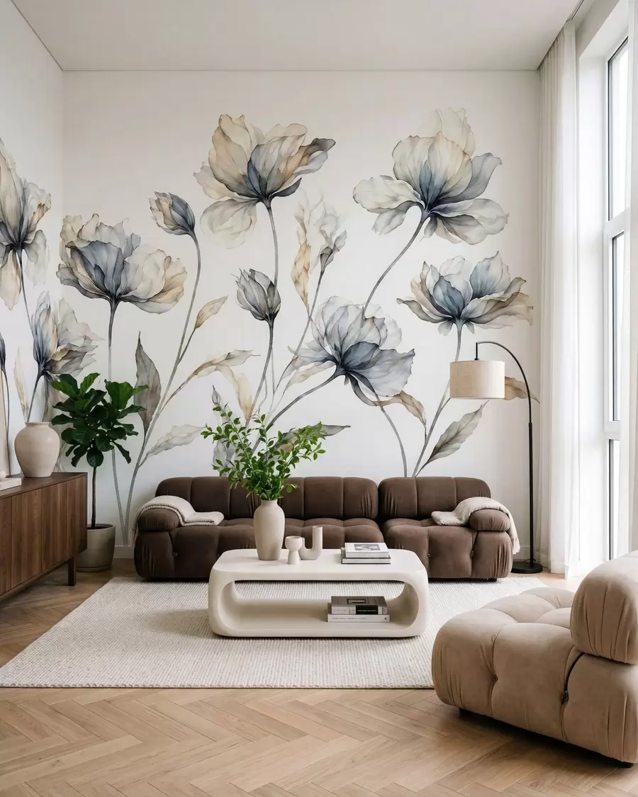 Wall Mural Photo Wallpaper Elegant airy flowers with translucent layered petals on long delicate stems w05579