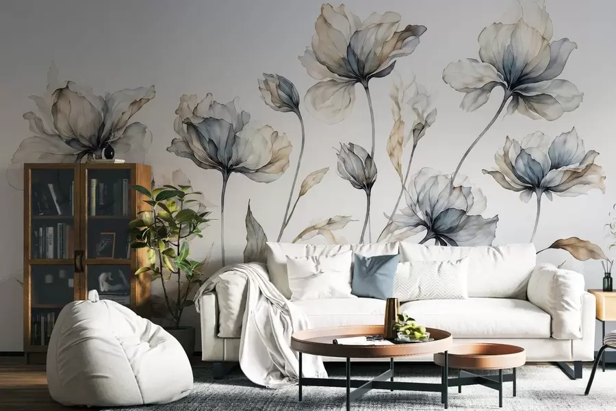 peintures murales Des fleurs élégantes et aériennes, aux pétales translucides superposés, portées par de longues tiges délicates w05579