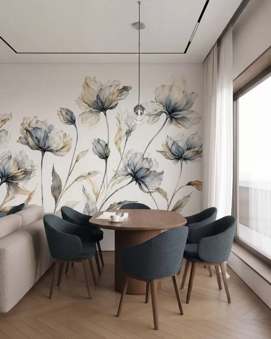 wall murals Elegant airy flowers with translucent layered petals on long delicate stems w05579