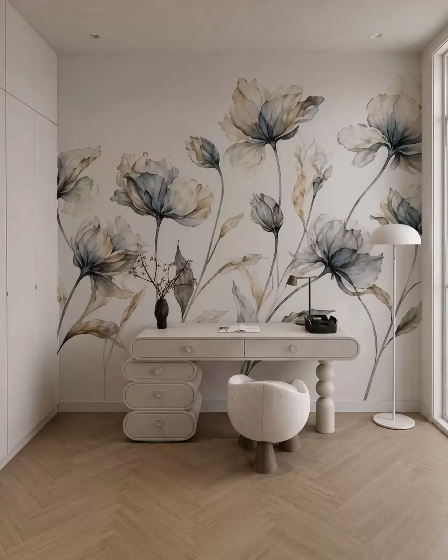 wall murals Elegant airy flowers with translucent layered petals on long delicate stems w05579