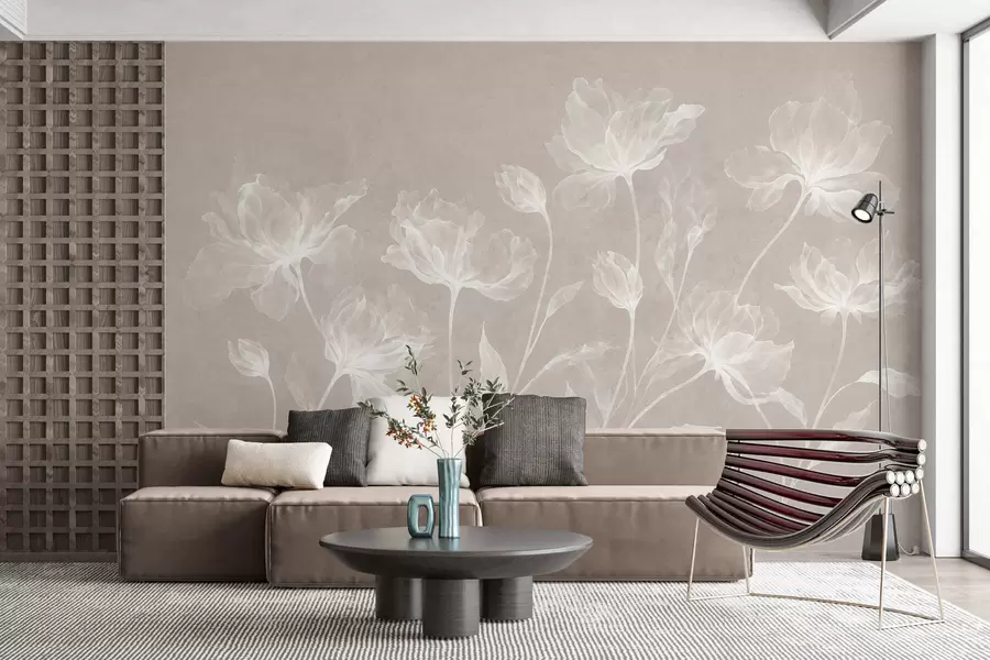 Wall Mural Photo Wallpaper Elegant airy flowers with translucent layered petals on long delicate stems w05579v1