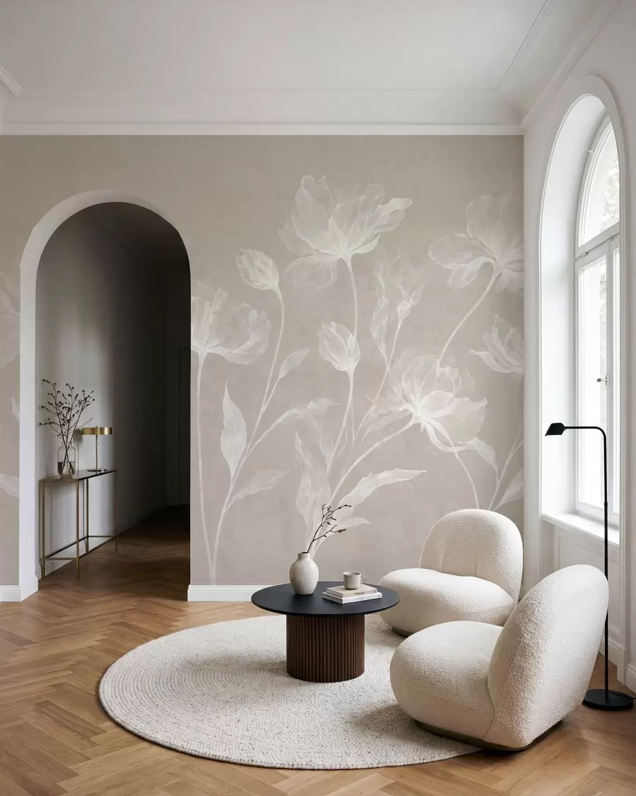 peintures murales Des fleurs élégantes et aériennes, aux pétales translucides superposés, portées par de longues tiges délicates w05579v1
