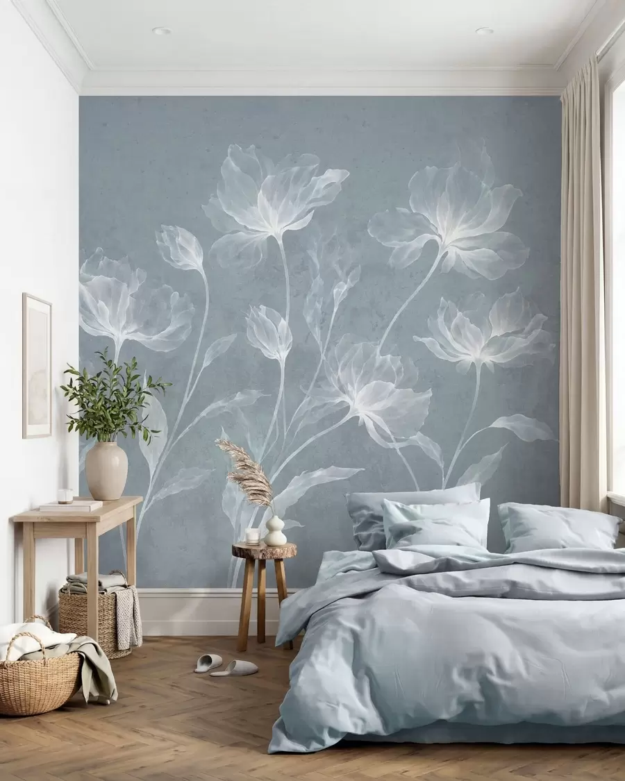 peintures murales Des fleurs élégantes et aériennes, aux pétales translucides superposés, portées par de longues tiges délicates w05579v2