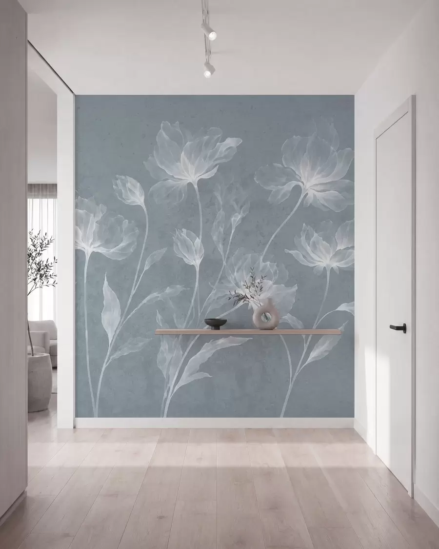 peintures murales Des fleurs élégantes et aériennes, aux pétales translucides superposés, portées par de longues tiges délicates w05579v2