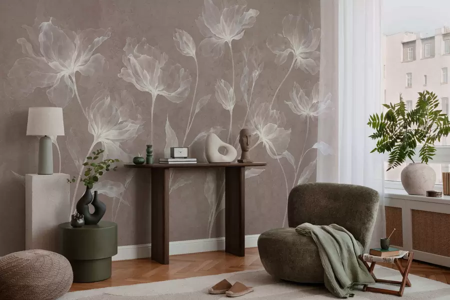 Wall Mural Photo Wallpaper Elegant airy flowers with translucent layered petals on long delicate stems w05579v3