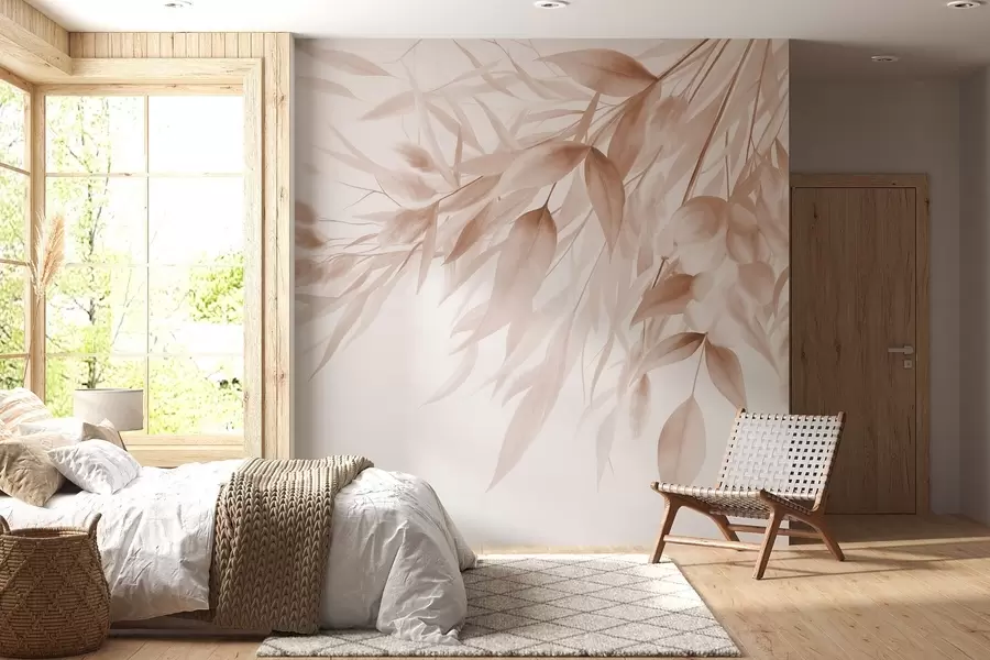 murales Hierba seca con textura, hierba de la pampa y hojas, pintadas con un estilo suave, al estilo de la acuarela w09868v1