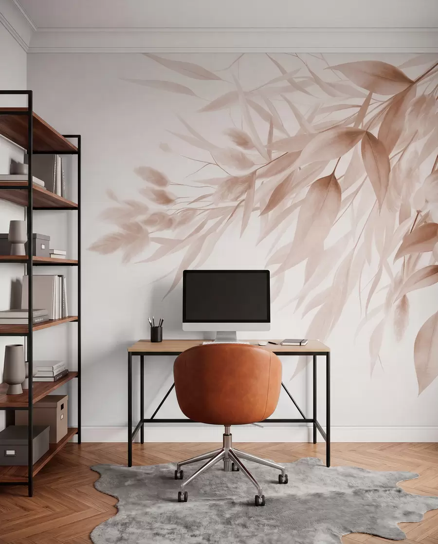 Wall Mural Photo Wallpaper Textured dried grass, pampas grass and leaves, painted in a soft, watercolor style w09868v1