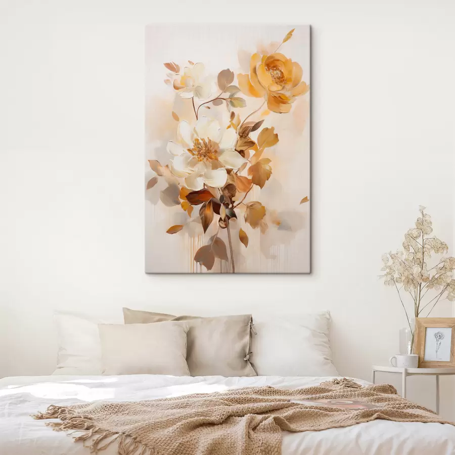 murales Flores abstractas con hojas marrones, estilo pictórico y pinceladas s49145