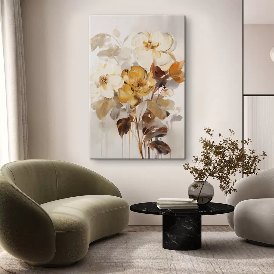 wall murals Abstract flowers with brown leaves, painterly style and brushstrokes s49146