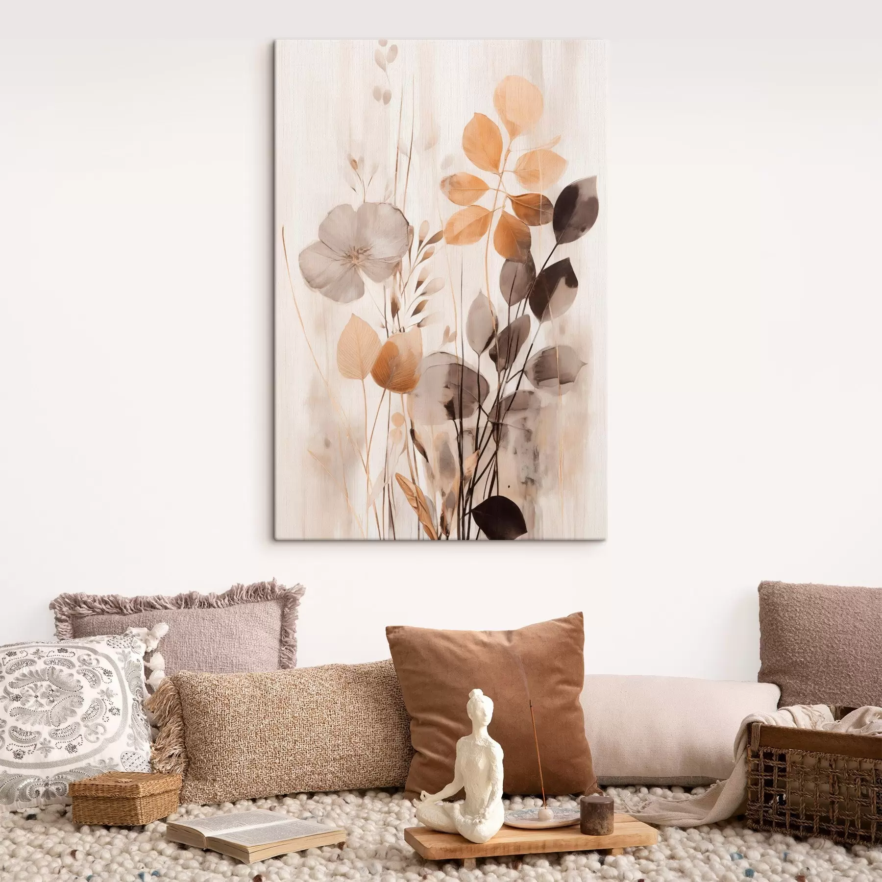 wall murals Floral arrangement with muted orange and gray tones, abstract art s49147
