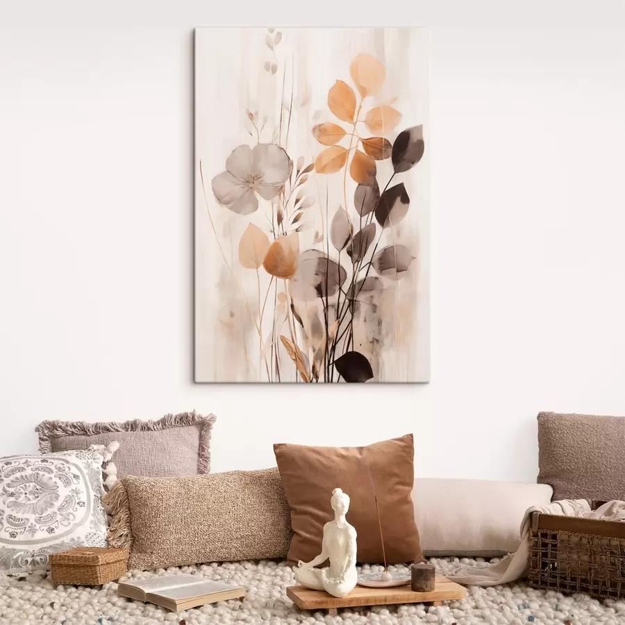 wall murals Floral arrangement with muted orange and gray tones, abstract art s49147