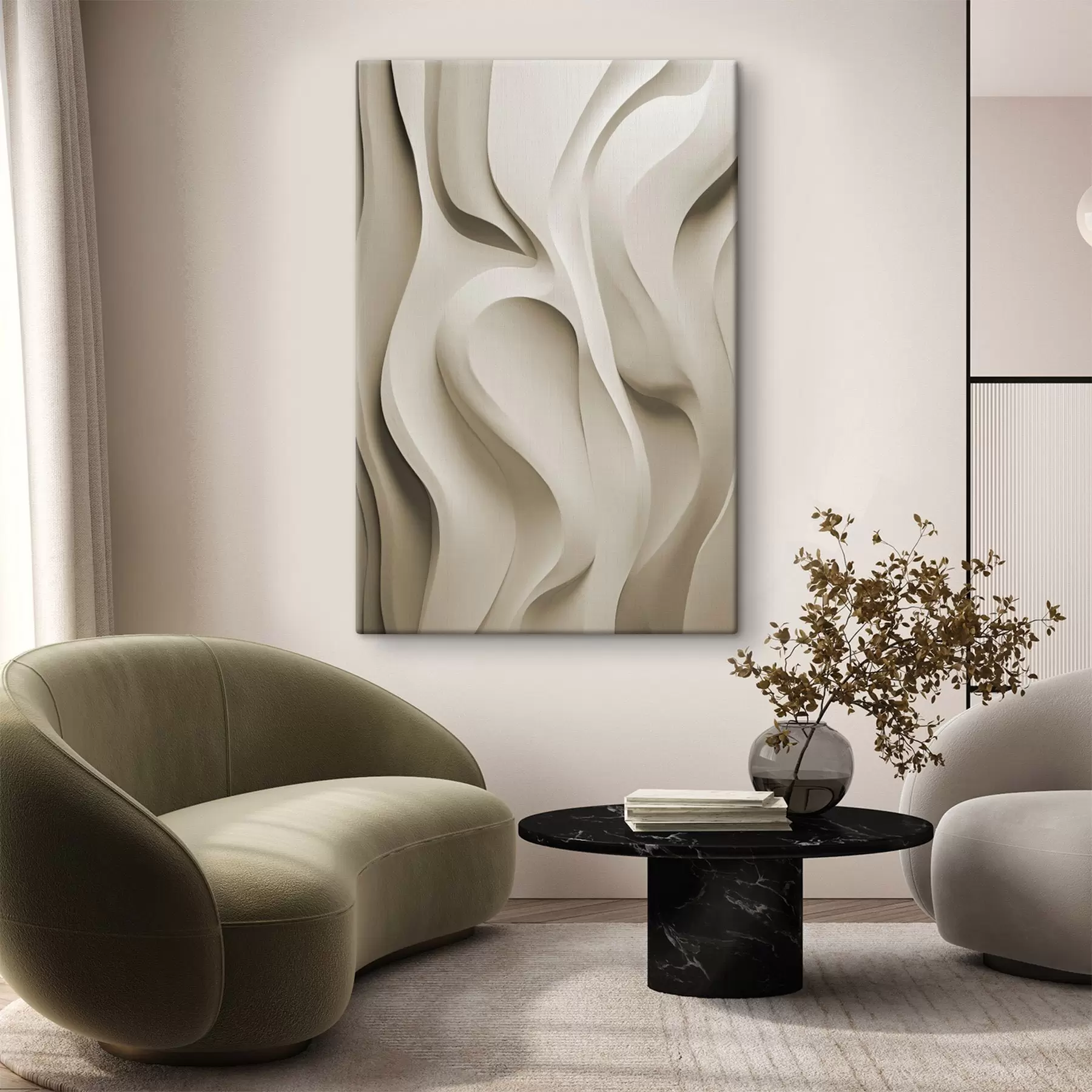 murales Formas onduladas abstractas en tonos beige con curvas suaves; arte moderno y minimalista s49149