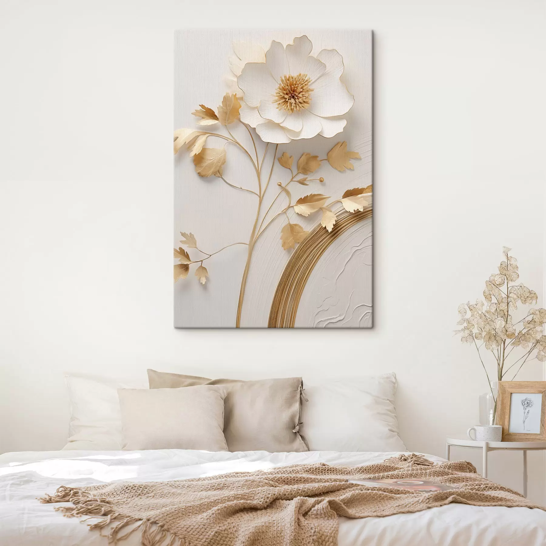 wall murals Abstract white flower, paint strokes imitation on a textured background s49154