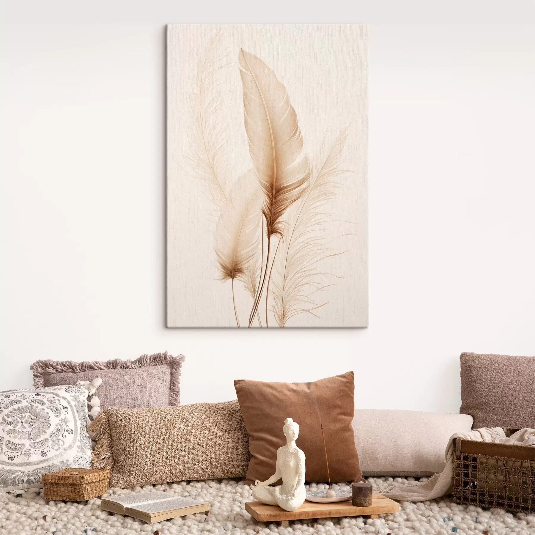 wall murals Light brown feathers and some dried grass stalks against a light background s49158