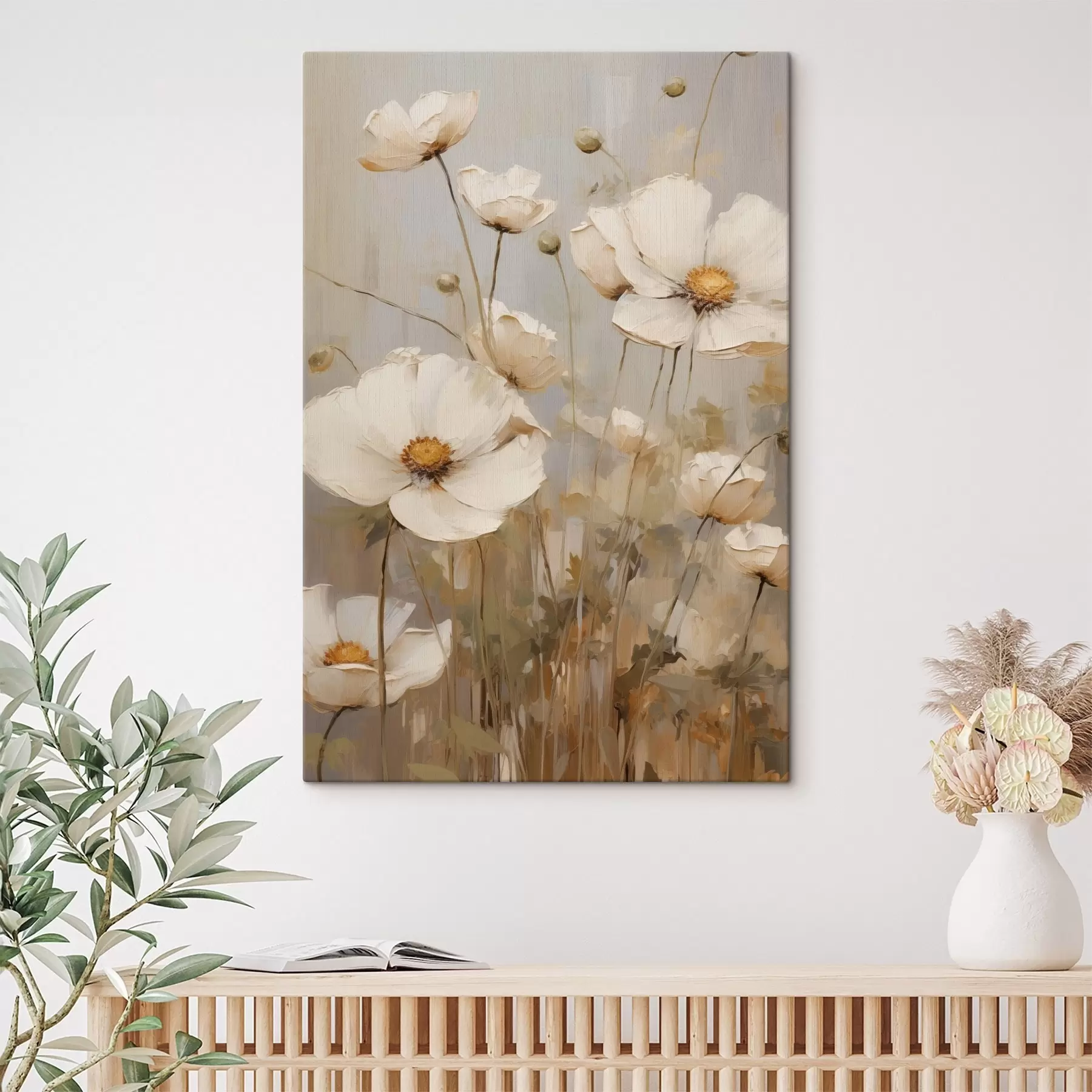 wall murals White poppies painted in a soft, impressionistic style with muted background s49159