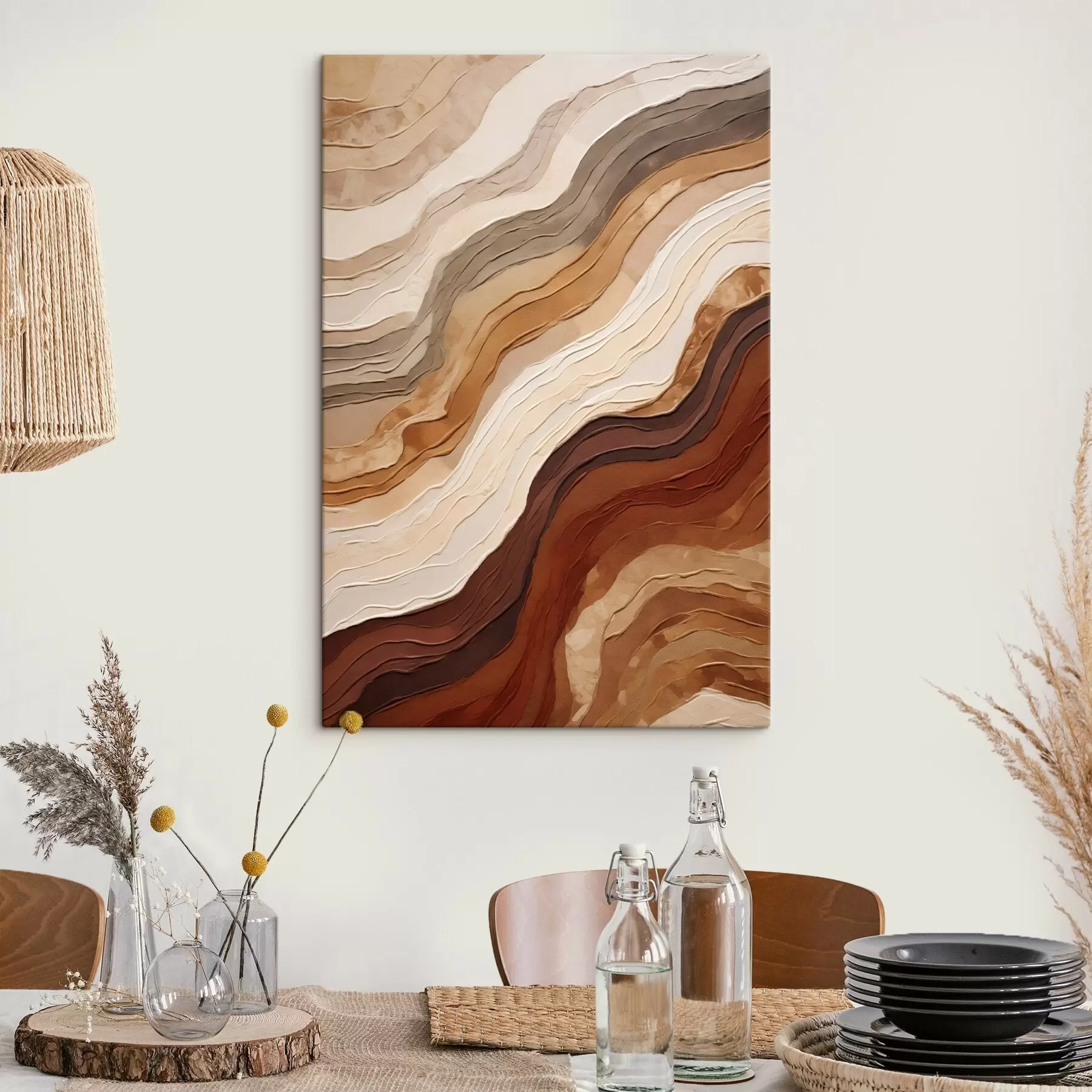 wall murals Abstract wavy textures of earth tones, including terracotta, beige and brown s49166
