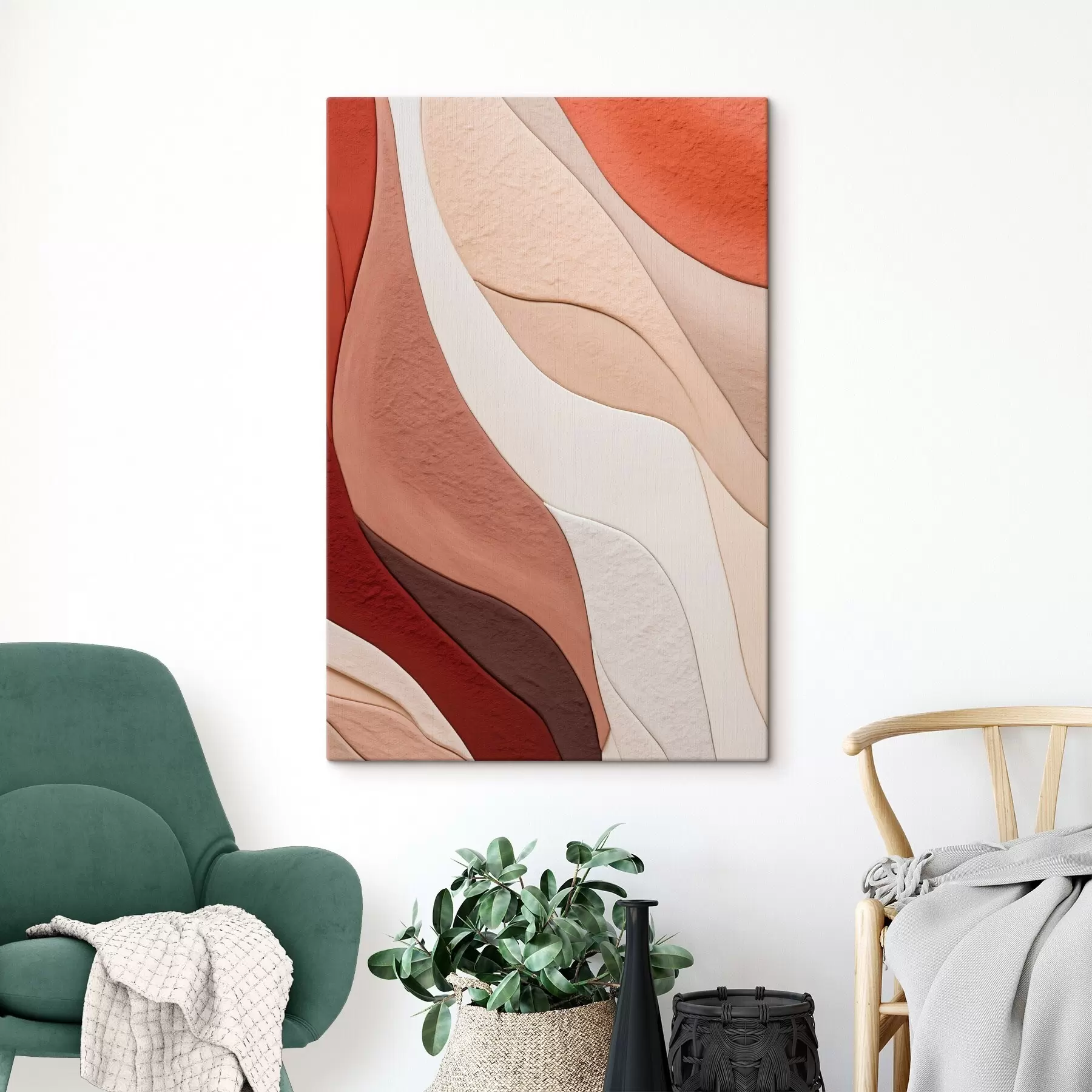 wall murals Abstract wavy layers of textures in shades of terracotta, beige and cream s49169