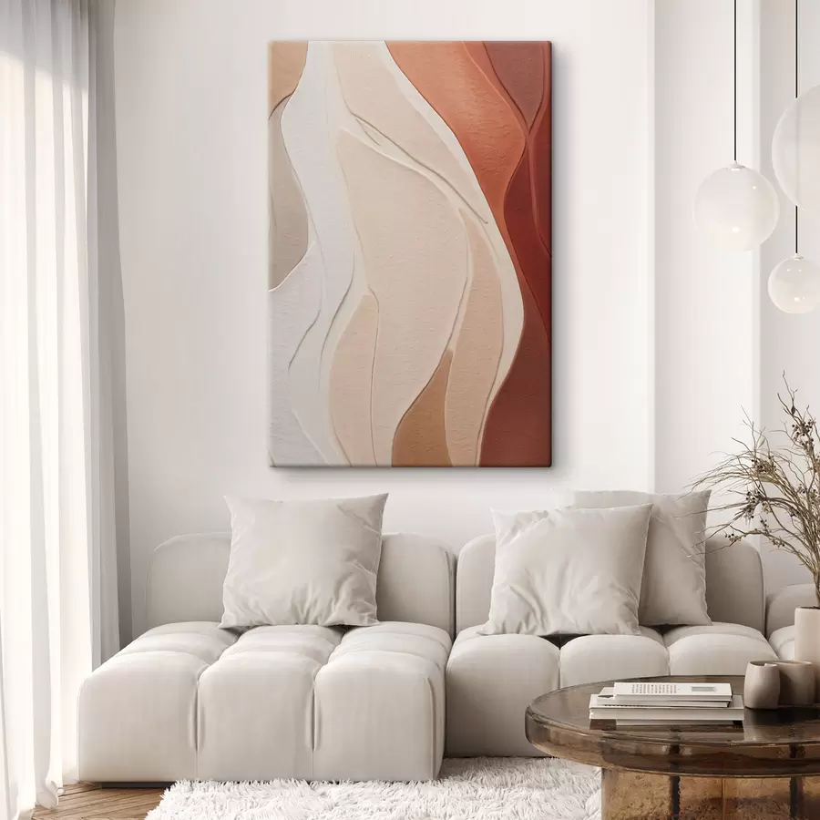 murales Capas abstractas y onduladas de texturas en tonos terracota, beige y crema s49170