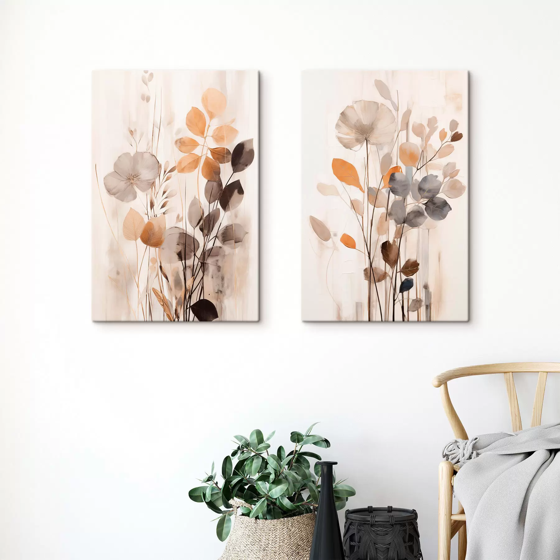 wall murals Floral arrangement with muted orange and gray tones, abstract art m30470