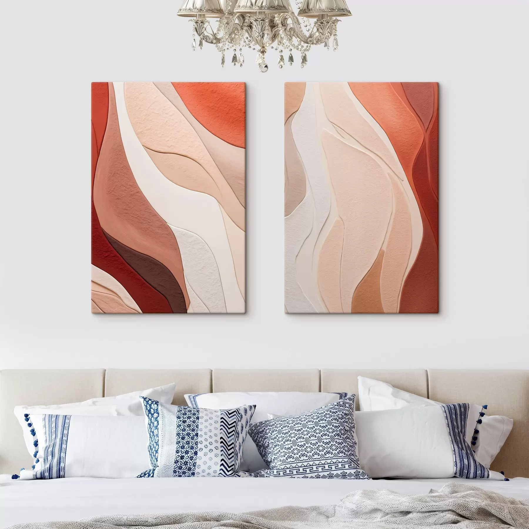 murales Capas abstractas y onduladas de texturas en tonos terracota, beige y crema m30481