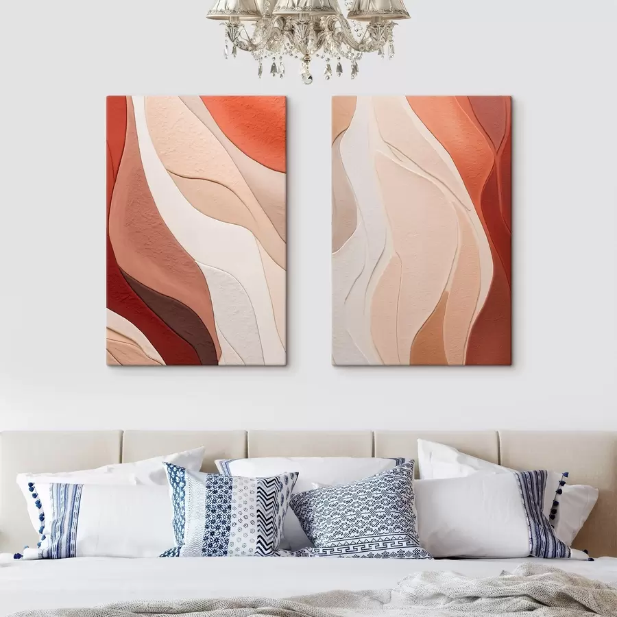 Wall Mural Photo Wallpaper Abstract wavy layers of textures in shades of terracotta, beige and cream m30481