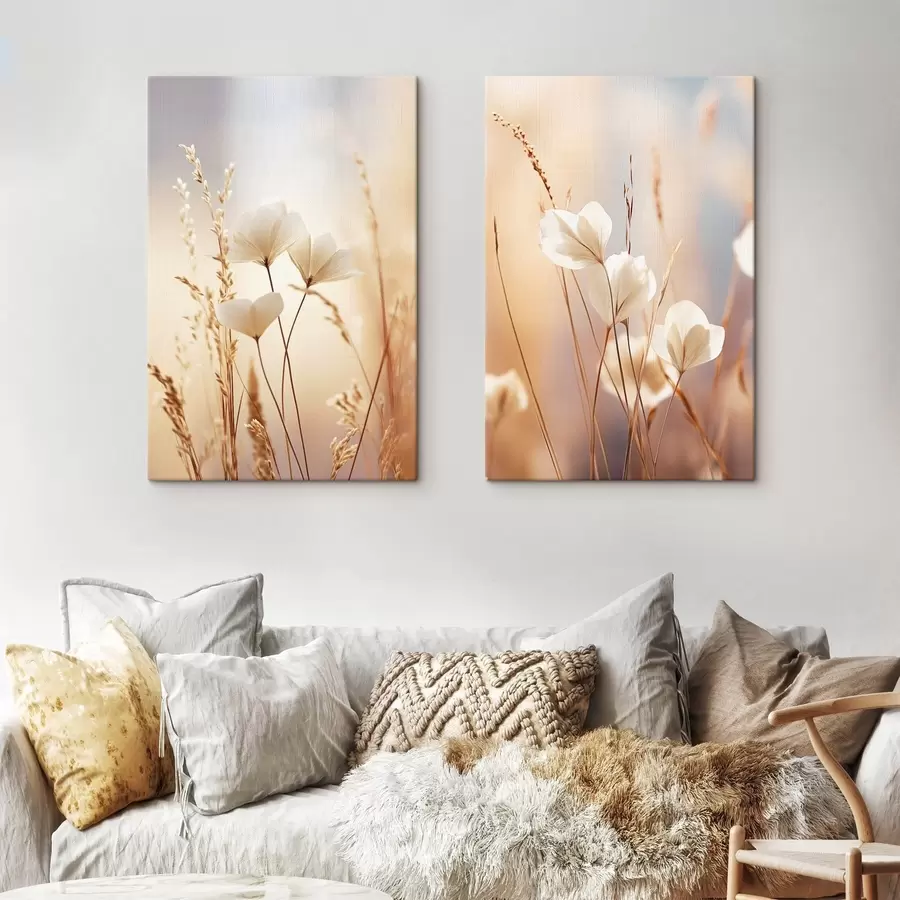 Wall Mural Photo Wallpaper Flowers, surrounded by dry grass stalks with a soft and blurred background m30483