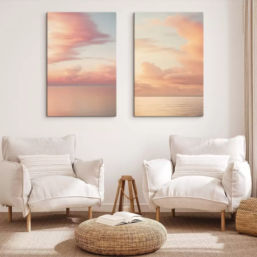 Wall Mural Photo Wallpaper A pastel sky filled with soft clouds above a calm, reflective ocean at sunset m30485