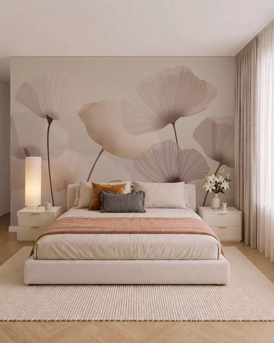 wall murals Elegant petals on tall stems in pastel shades w05212