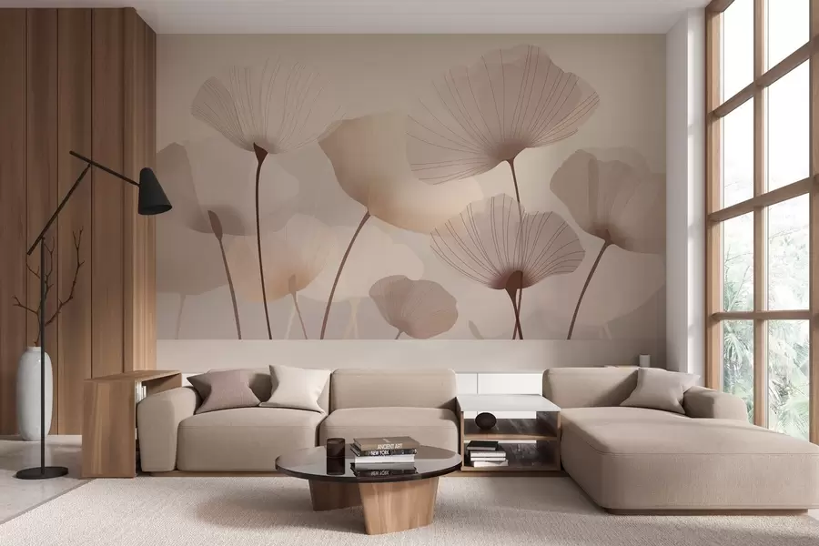 murales Elegantes pétalos en tallos altos en tonos pastel w05212