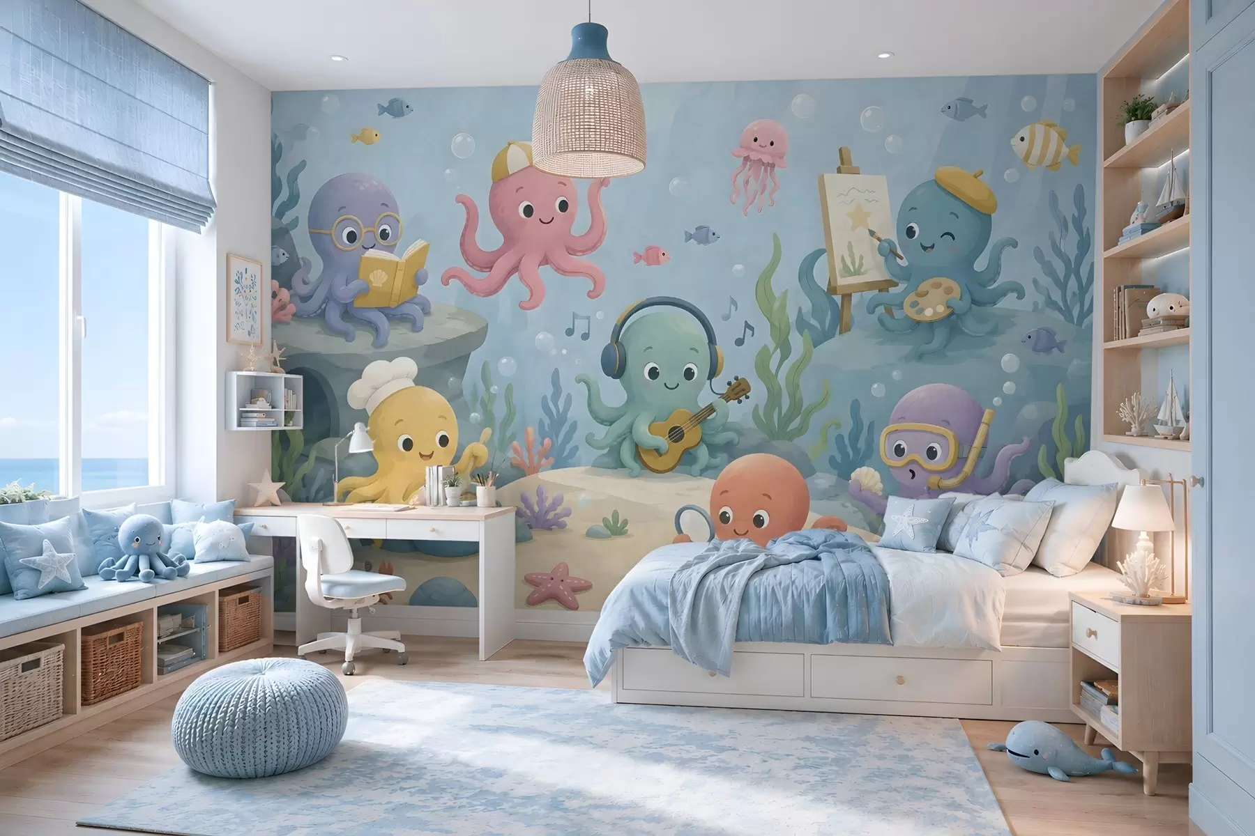 murales Alegres y creativos pulpos del mundo submarino w05568