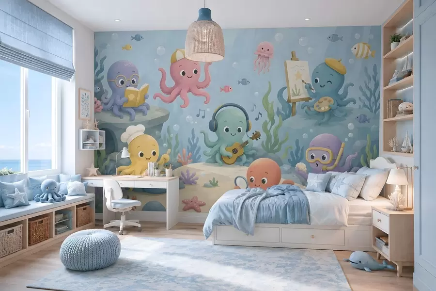 murales Alegres y creativos pulpos del mundo submarino w05568