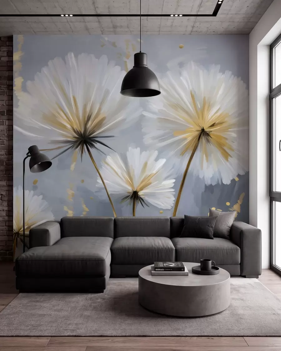 peintures murales des pissenlits luxuriants dans un style pittoresque w05570
