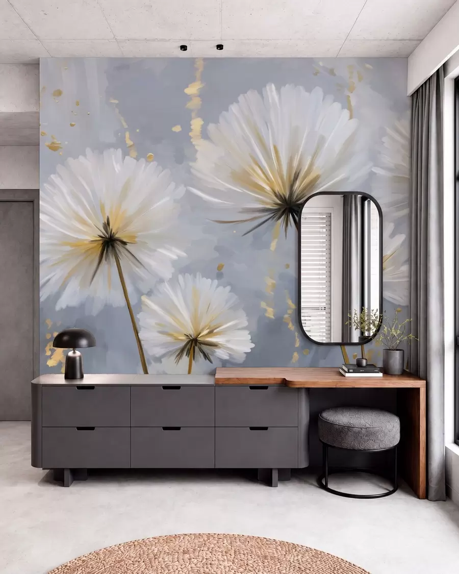 peintures murales des pissenlits luxuriants dans un style pittoresque w05570