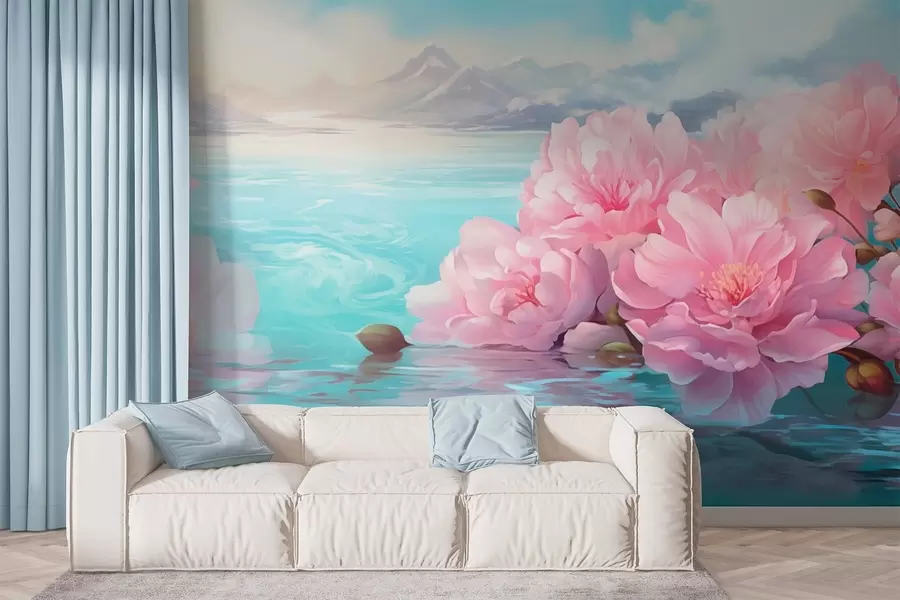 murales Un lago con flores w05621