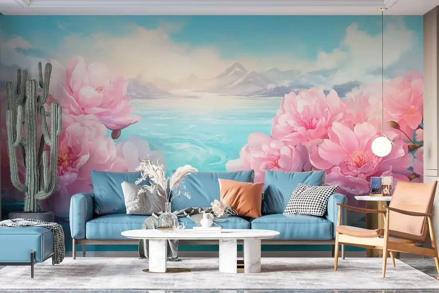 murales Un lago con flores w05621