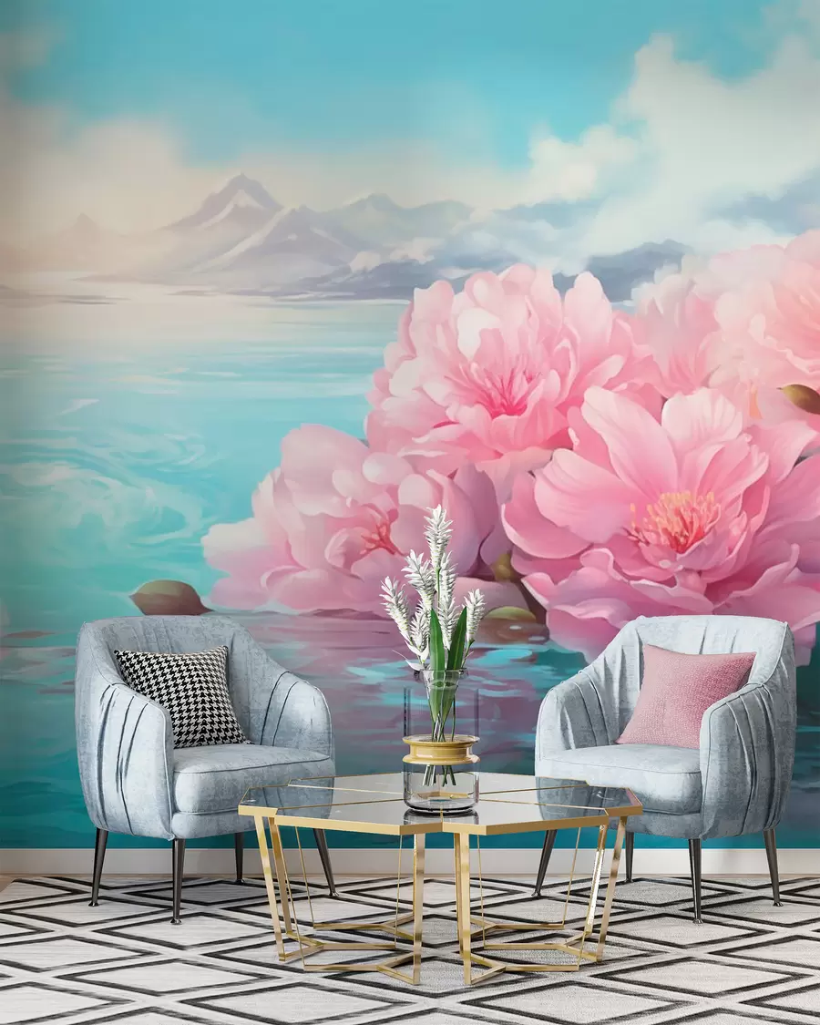 wall murals A lake with flowers w05621