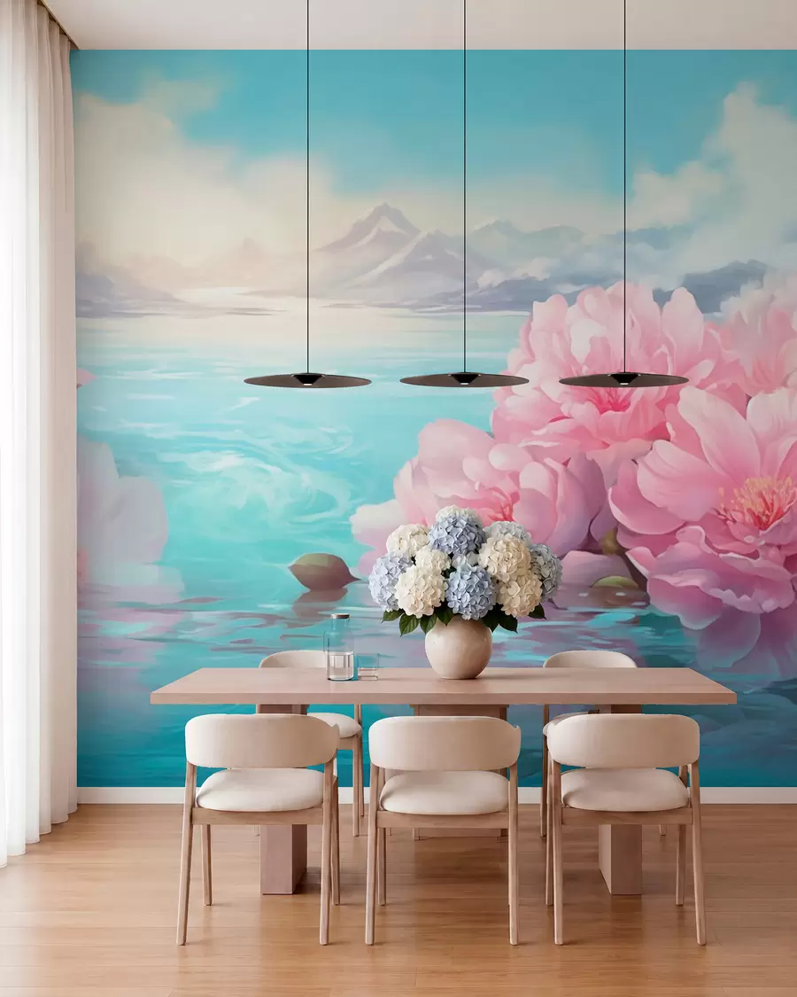 wall murals A lake with flowers w05621