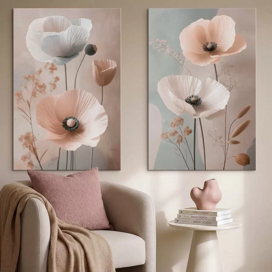 wall murals Diptych with delicate flowers in pastel tones m30486