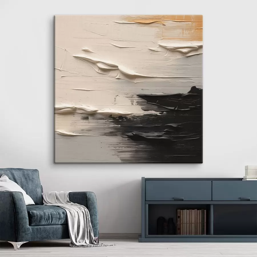 wall murals Textured abstraction with cream and black strokes s49184