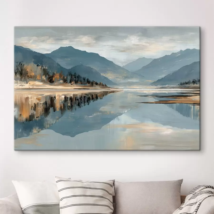 wall murals Mountain lake with soft blue tones s49187