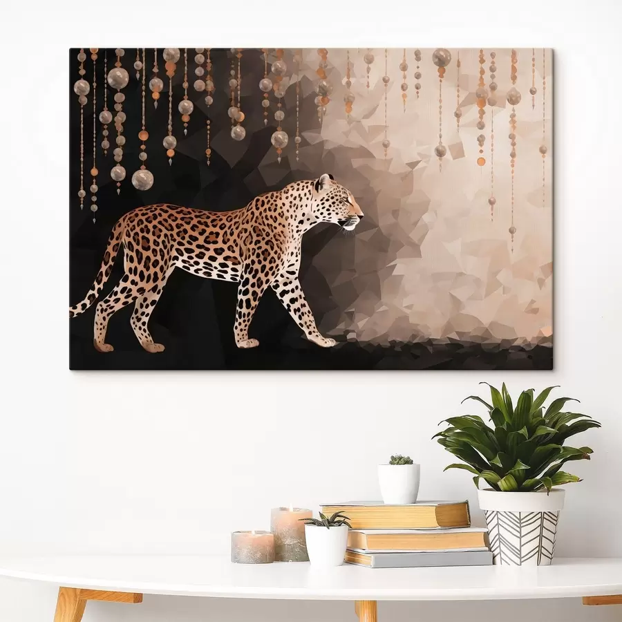 wall murals Leopard with geometric backdrop and hanging elements s49188