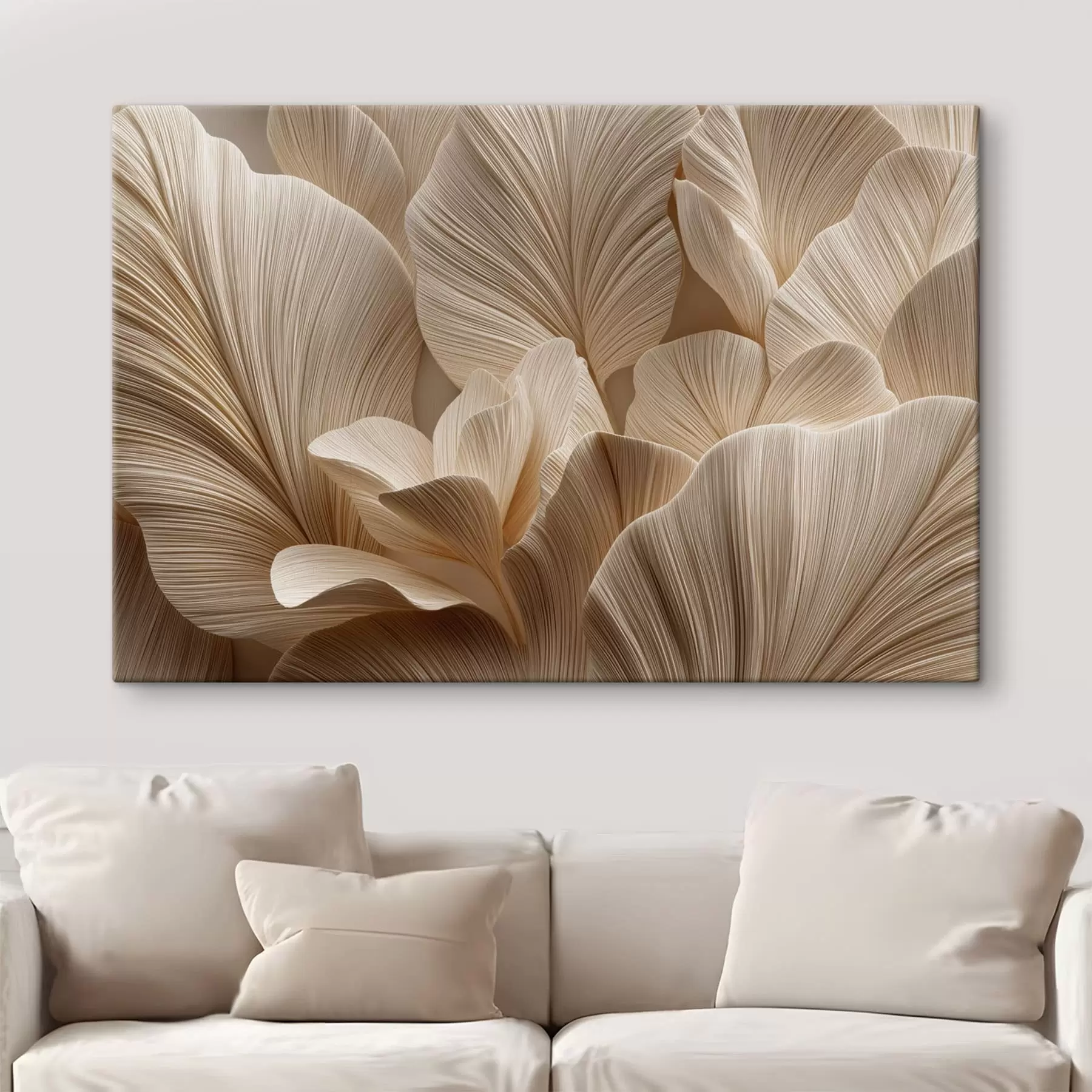 murales Hojas en relieve en cálidos tonos beige s49198