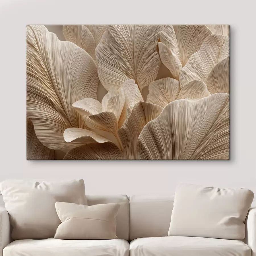 wall murals Embossed leaves in warm beige tones s49198